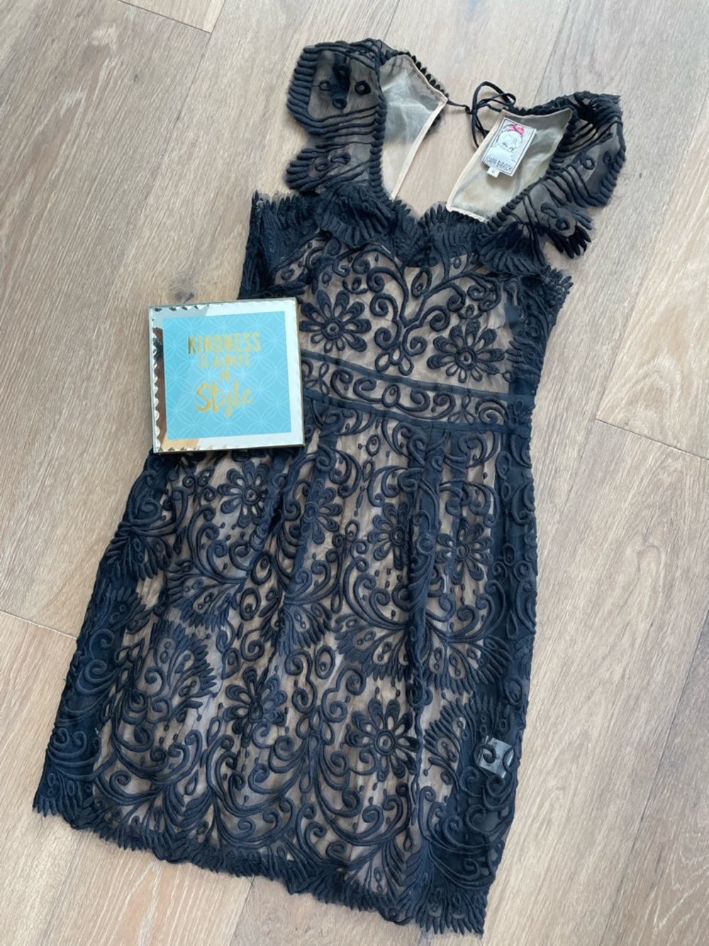 Yoana Baraschi Black Embroidered Lace Cocktail Dress